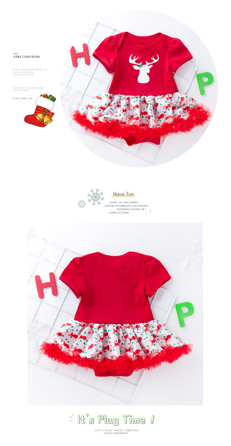 New Christmas Baby Girl Short Sleeve Romper Dress Infant Short Sleeve Jumpsuit Set