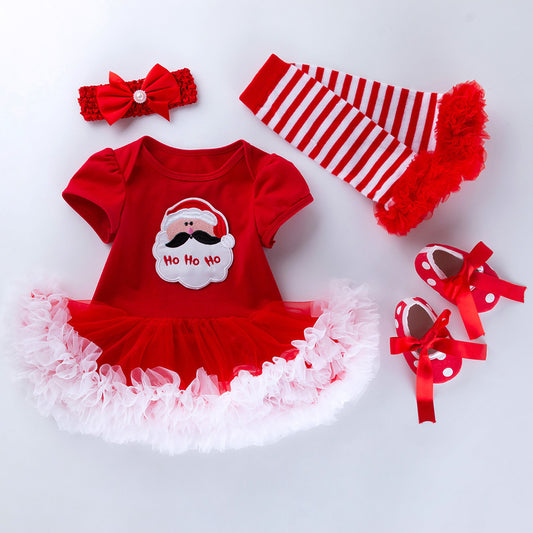 New Christmas Baby Girl Short Sleeve Romper Dress Infant Short Sleeve Jumpsuit Set