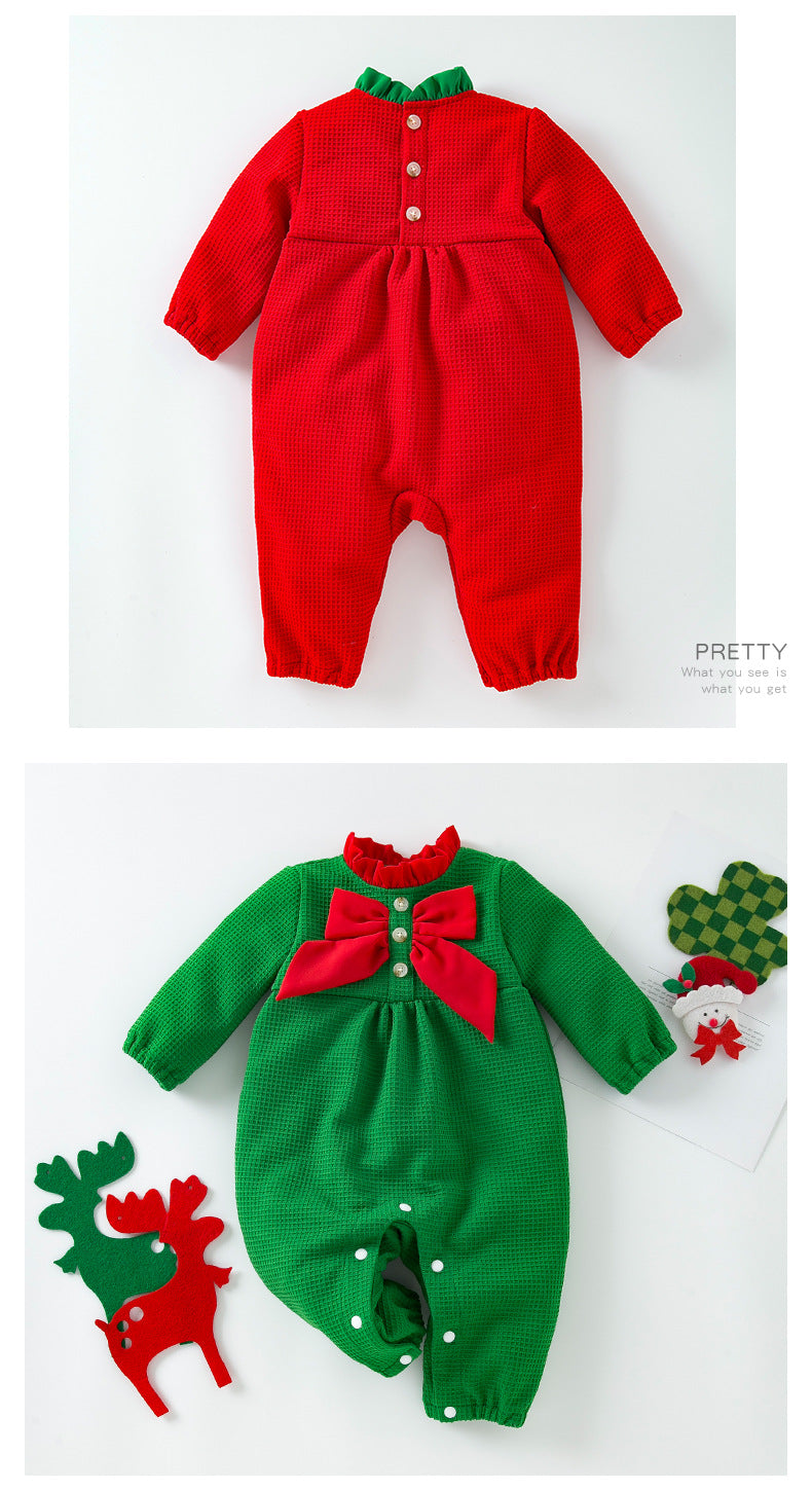 Christmas Baby Jumpsuit Autumn Winter New Long Sleeve Stylish Bow Baby Romper Trendy