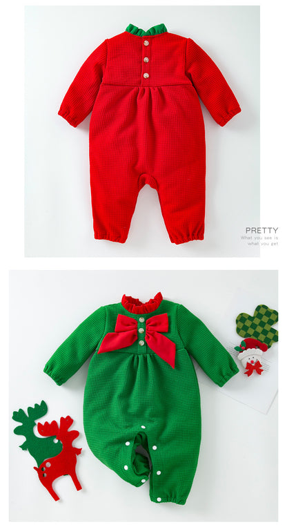 Christmas Baby Jumpsuit Autumn Winter New Long Sleeve Stylish Bow Baby Romper Trendy