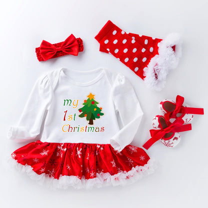 Christmas Baby Big Snowflake Long Sleeve Romper Dress Set 0-2Girls' One-Piece Dress Kids' Clothing