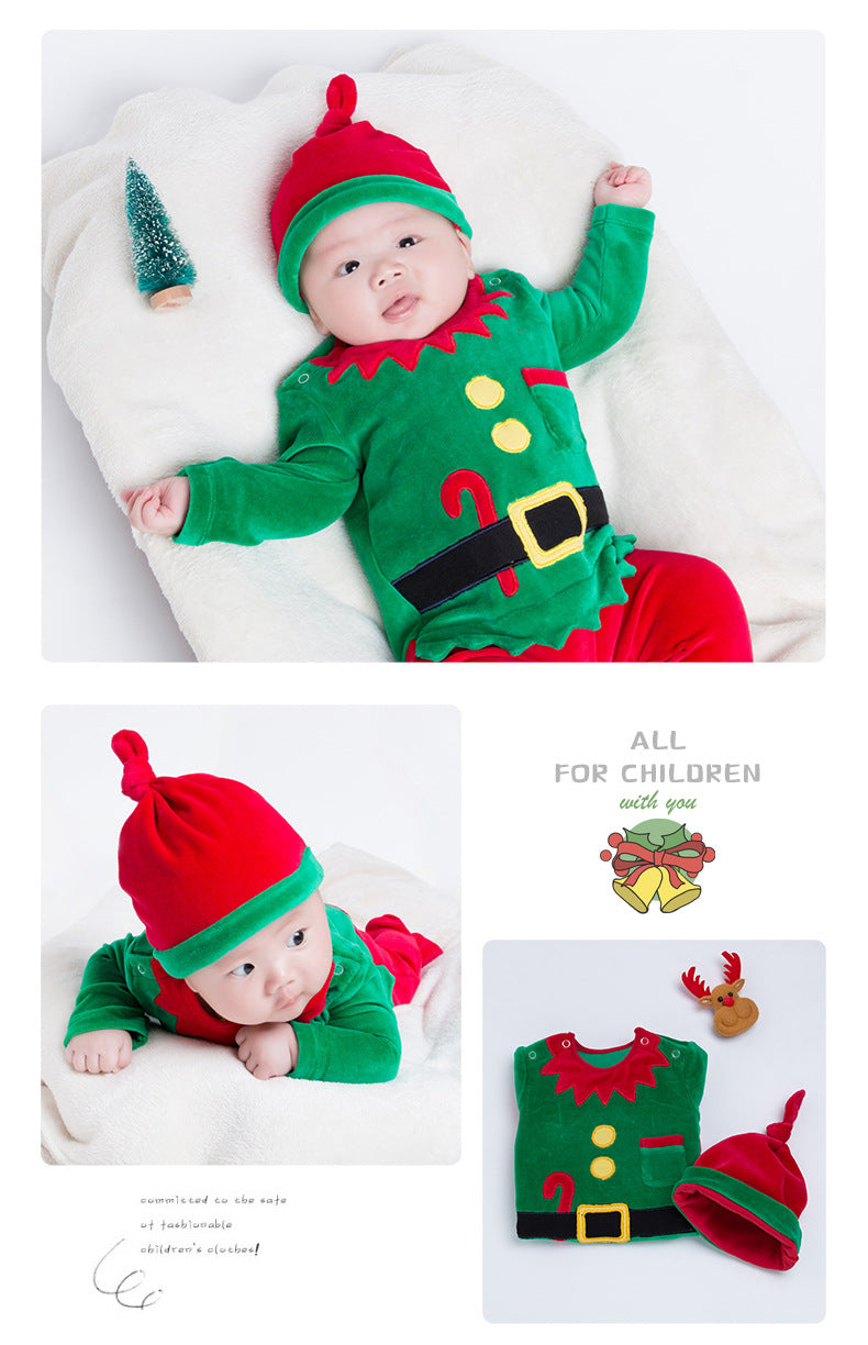 New Spring Autumn Winter Long Sleeve Thickened Fleece Christmas Jumpsuit Warm Romper