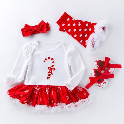 Christmas Baby Big Snowflake Long Sleeve Romper Dress Set 0-2Girls' One-Piece Dress Kids' Clothing