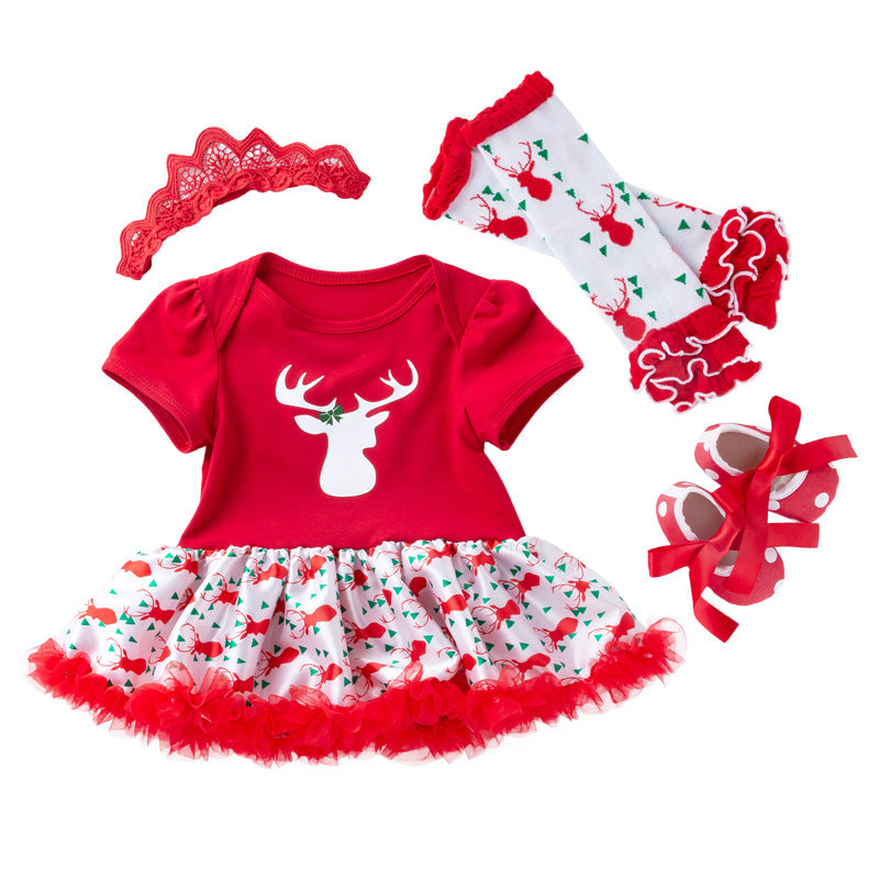 New Christmas Baby Girl Short Sleeve Romper Dress Infant Short Sleeve Jumpsuit Set