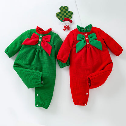 Christmas Baby Jumpsuit Autumn Winter New Long Sleeve Stylish Bow Baby Romper Trendy
